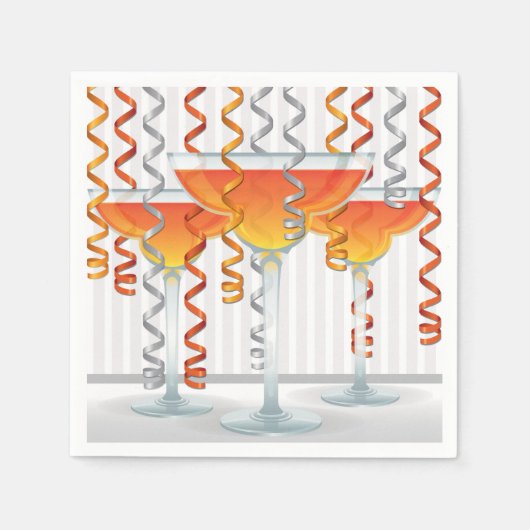 オレンジ色のカクテルとリボン スタンダードカクテルナプキン (正面)