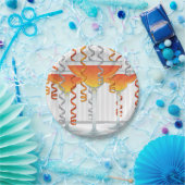 オレンジ色のカクテルとリボン ペーパープレート (パーティー)