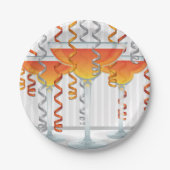 オレンジ色のカクテルとリボン ペーパープレート (正面)