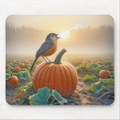 オレンジ色のカボチャで歌う鳥 マウスパッド (正面)