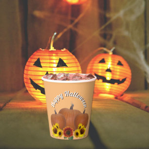 オレンジ色のカボチャとヒマワリのハロウィン 紙コップ