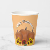 オレンジ色のカボチャとヒマワリのハロウィン 紙コップ (正面)