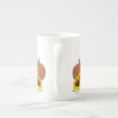 オレンジ色のカボチャとヒマワリ白ハロウィーン ボーンチャイナマグカップ (裏面)