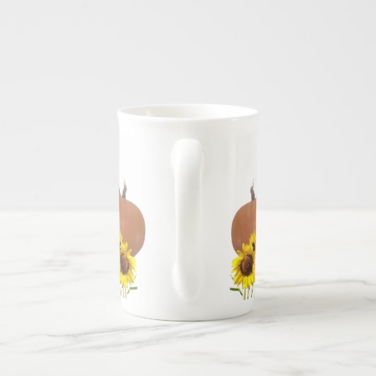 オレンジ色のカボチャとヒマワリ白ハロウィーン ボーンチャイナマグカップ (裏面)