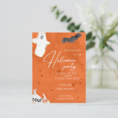 オレンジ色のカボチャと幽霊のハロウィンパーティー招待状 ポストカード (スタンド正面)