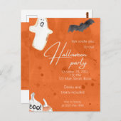 オレンジ色のカボチャと幽霊のハロウィンパーティー招待状 ポストカード (正面/裏面)