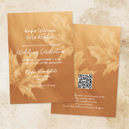 オレンジ色のカボチャと紅葉のアクセントが一つになったデザイン 招待状