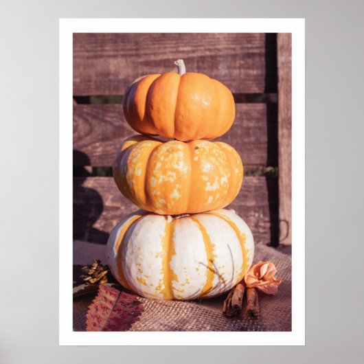 オレンジ色のカボチャのコージースタック写真秋ウォールアート ポスター (正面)