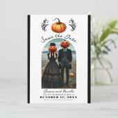 オレンジ色のカボチャのハロウィーン秋写真の保存日付 招待状 (スタンド正面)