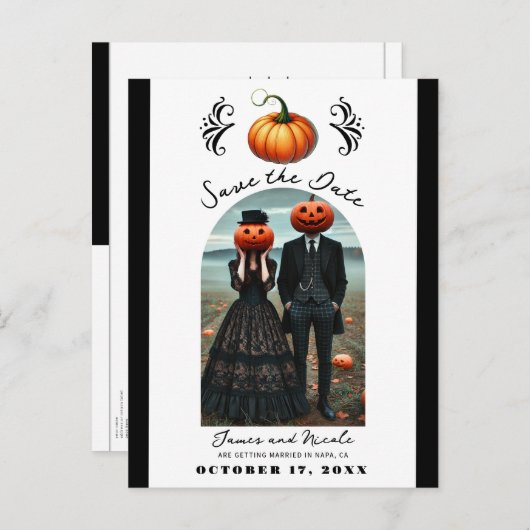 オレンジ色のカボチャのハロウィーン秋写真の保存日付 案内ポストカード (正面/裏面)