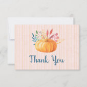 オレンジ色のカボチャのピンクと金ゴールドストライプありがとう サンキューカード (正面)