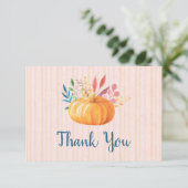 オレンジ色のカボチャのピンクと金ゴールドストライプありがとう サンキューカード (スタンド正面)