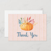オレンジ色のカボチャのピンクと金ゴールドストライプありがとう サンキューカード (正面/裏面)
