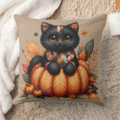 オレンジ色のカボチャの上の黒猫　秋の模様のクッションケットパターン クッション (ブランケット)