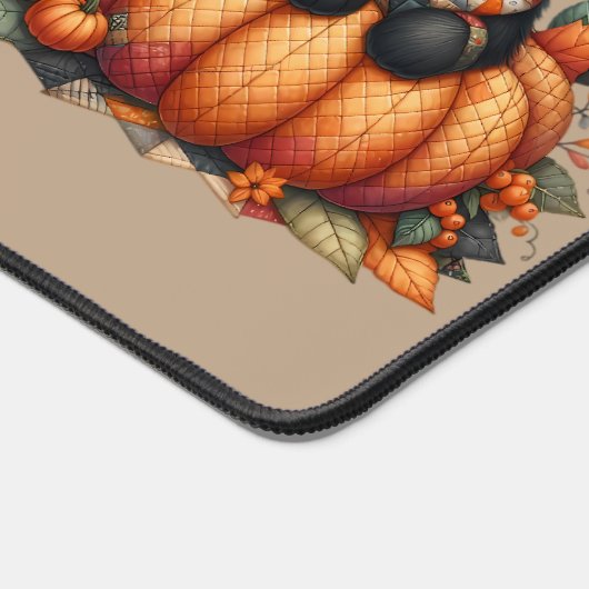 オレンジ色のカボチャの上の黒猫　秋の模様のクッションケット デスクマット (コーナー)