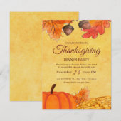 オレンジ色のカボチャの感謝祭のパーティー プリント可能 招待状 (正面/裏面)