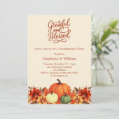 オレンジ色のカボチャの花 感謝祭のディナー 招待状 (スタンド正面)