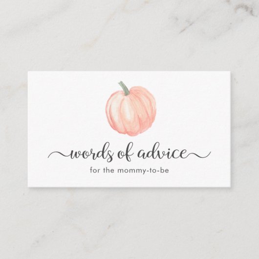 オレンジ色のカボチャの言葉アドバイスの赤ちゃんシャワー エンクロージャーカード (正面)