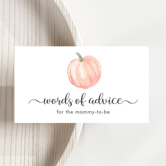 オレンジ色のカボチャの言葉アドバイスの赤ちゃんシャワー エンクロージャーカード