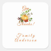 オレンジ色のカボチャ感謝祭ステッカー スクエアシール (正面)