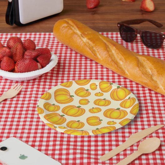 オレンジ色のカボチャ模様 ペーパープレート (ピクニック)