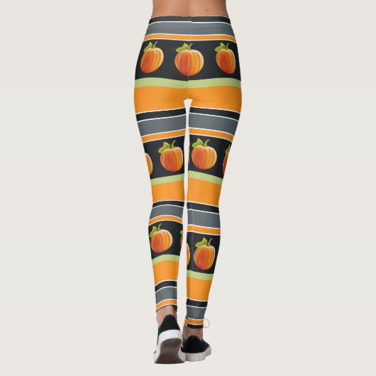 オレンジ色のカボチャ鮮やかのパタストライプーン レギンス (裏面)