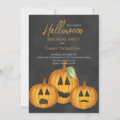 オレンジ色のカボチャ ハロウィン 誕生日パーティー 招待状 (正面)