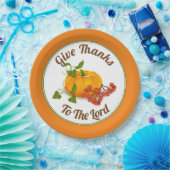 オレンジ色のカボチャ、果実、葉秋感謝祭 ペーパープレート (パーティー)