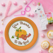 オレンジ色のカボチャ、果実、葉秋感謝祭 ペーパープレート (パーティー)