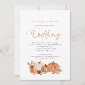 オレンジ色のカボチャ 秋の花 QRコード ウェディング 招待状 (正面)