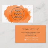 オレンジ色のカラーブラッシュストロークあなたのロゴをアップロード 名刺 (正面/裏面)