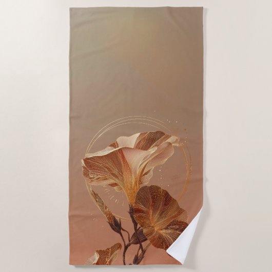 オレンジ色のカラーリリーの植物画 ビーチタオル (正面)