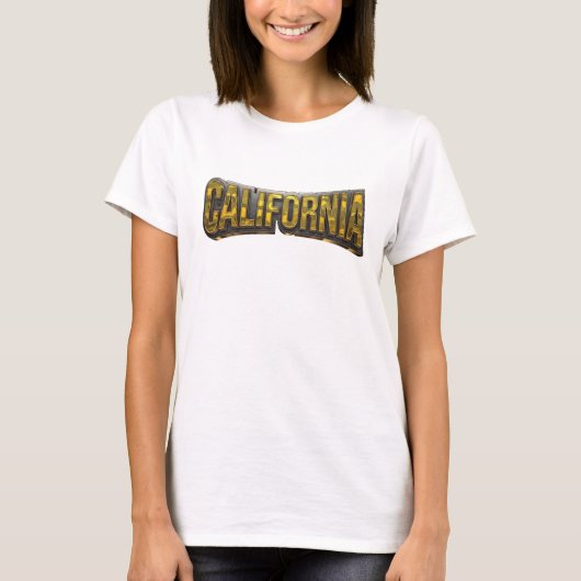 オレンジ色のカリフォルニアTシャツデザインが美しい Tシャツ (正面)