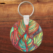 オレンジ色のカンナの葉の水彩画オリジナルアート キーホルダー (正面)