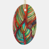 オレンジ色のカンナの葉の水彩画オリジナルアート セラミックオーナメント (右)