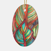 オレンジ色のカンナの葉の水彩画オリジナルアート セラミックオーナメント (左)