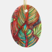 オレンジ色のカンナの葉の水彩画オリジナルアート セラミックオーナメント (裏面)