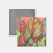 オレンジ色のカンナの葉の水彩画オリジナルアート マグネット (正面/裏面)