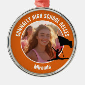 オレンジ色のガード写真 高校のクリスマス メタルオーナメント (正面)