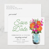 オレンジ色のガーベラのデイジー メイソンジャー Save the Date 案内ポストカード (正面/裏面)