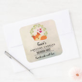 オレンジ色のキツネと赤いハートソープキャンドル香 スクエアシール (封筒)