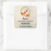 オレンジ色のキツネと赤いハートソープキャンドル香 スクエアシール (バッグ)