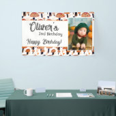 オレンジ色のキノコ柄の秋の写真の誕生日 横断幕 (トレードショー)