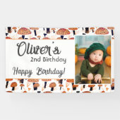 オレンジ色のキノコ柄の秋の写真の誕生日 横断幕 (横)