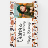 オレンジ色のキノコ柄の秋の写真の誕生日 横断幕 (縦)