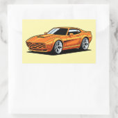 オレンジ色のキャラクター車 長方形シール (バッグ)