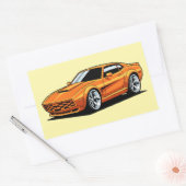 オレンジ色のキャラクター車 長方形シール (封筒)