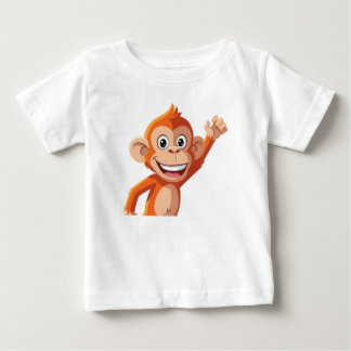 オレンジ色のキャラクター・サルが手を振っている ベビーTシャツ