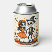 オレンジ色のキュートなハロウィンスケルトンカップル 缶クーラー (缶裏面)