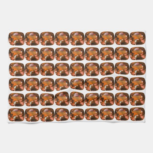 オレンジ色のクッションカットパターン キッチンタオル (横)